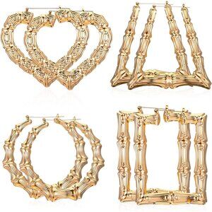 Bamboo Earring Large Bamboo Hoop Earrings for Women 80s 90s Door Knocker Earring